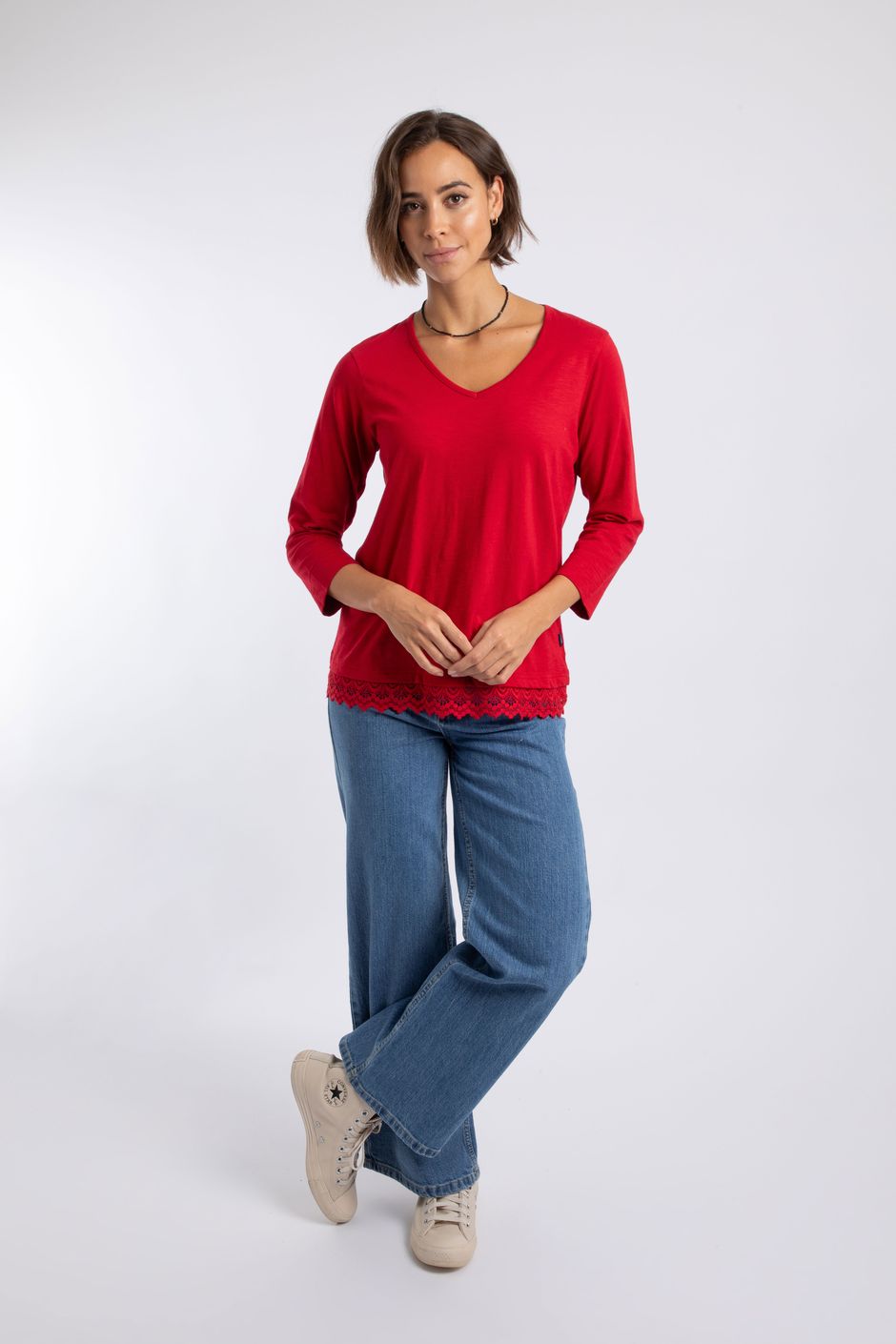 Delis Lace Hem Top Pomegranate