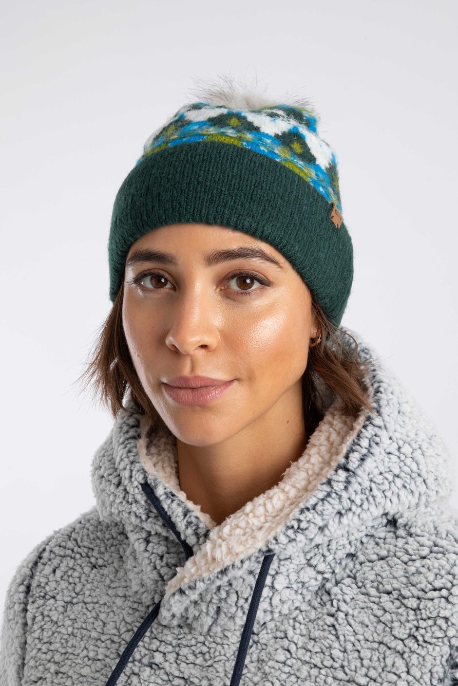 Frady Fair Isle Bobble Hat Bottle Green