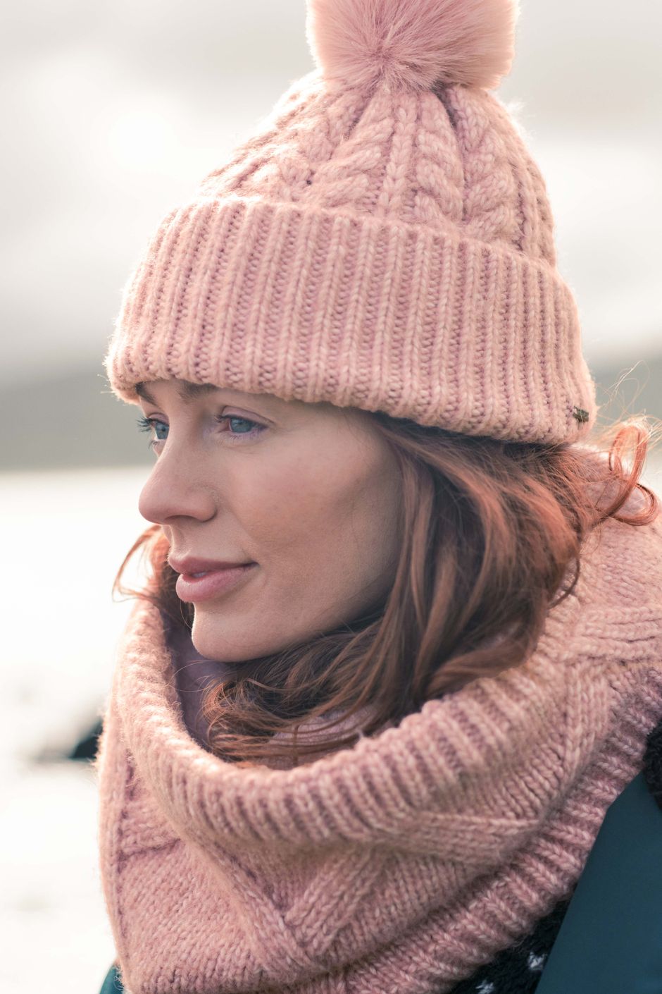 Allerton Cable Knit Bobble Hat Rose Quartz