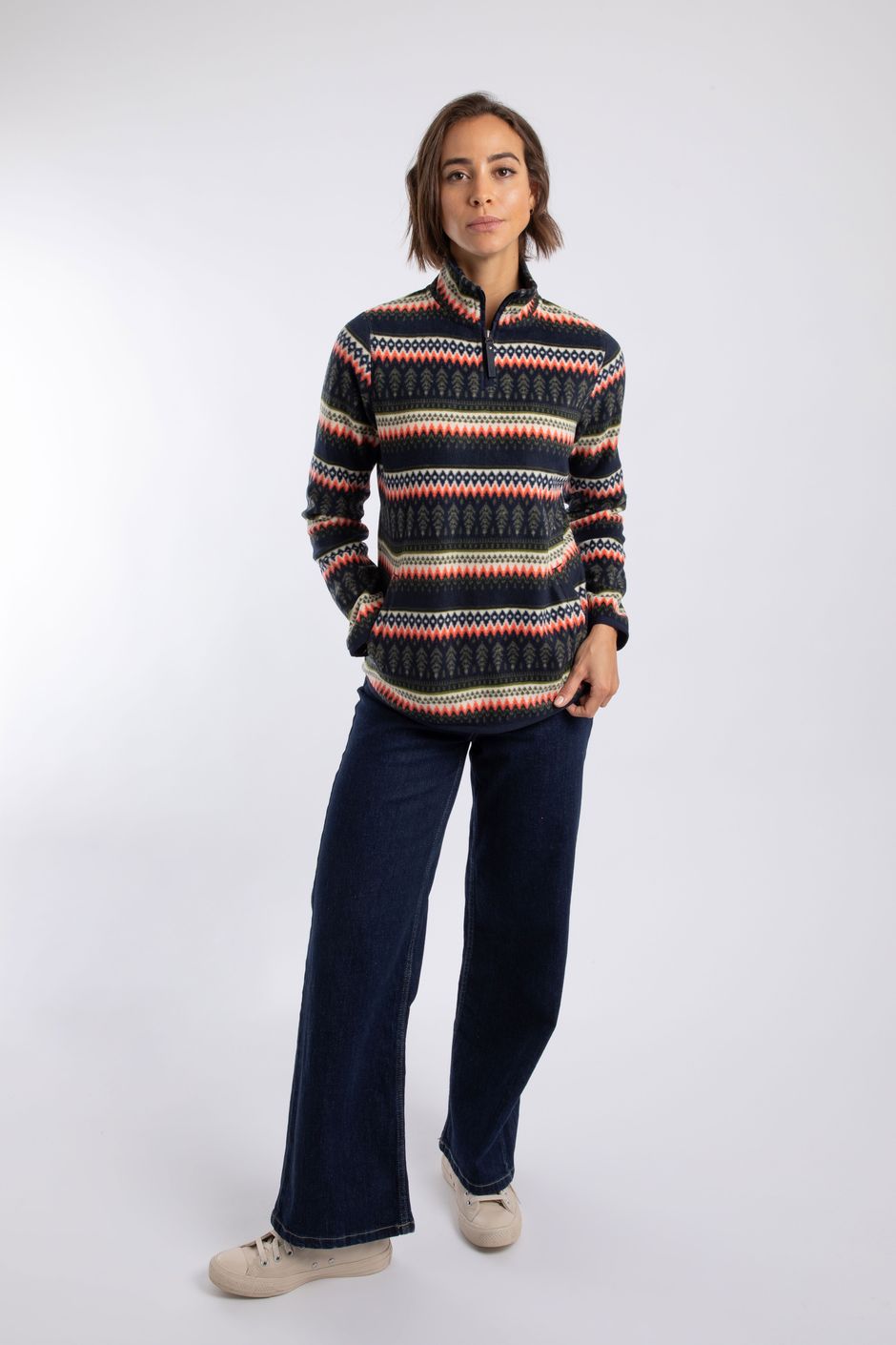 Reena 1/4 Zip Printed Microfleece Fir Green
