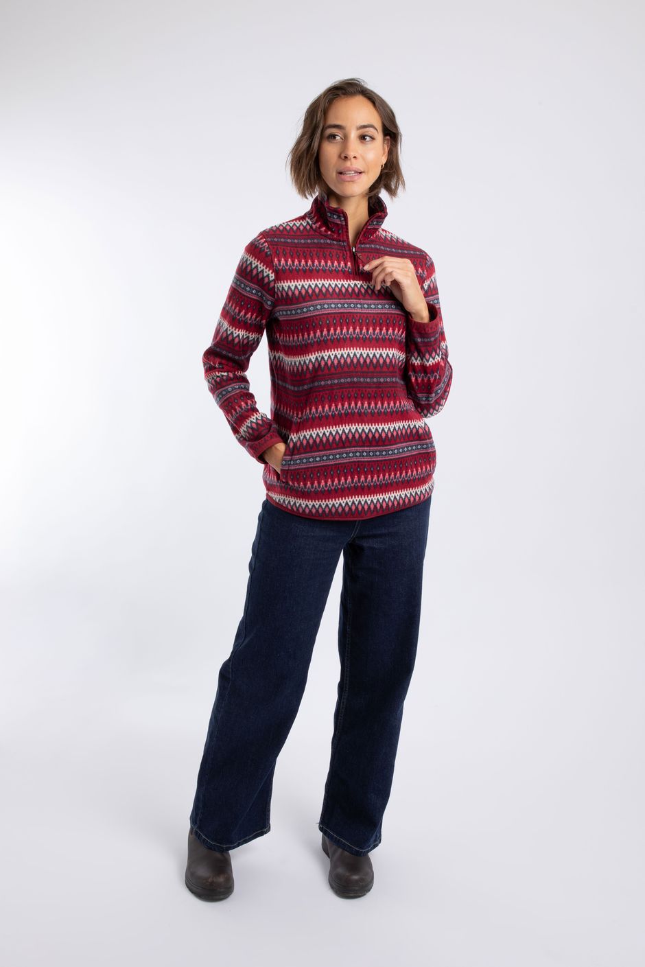 Reena 1/4 Zip Printed Microfleece Red Grape
