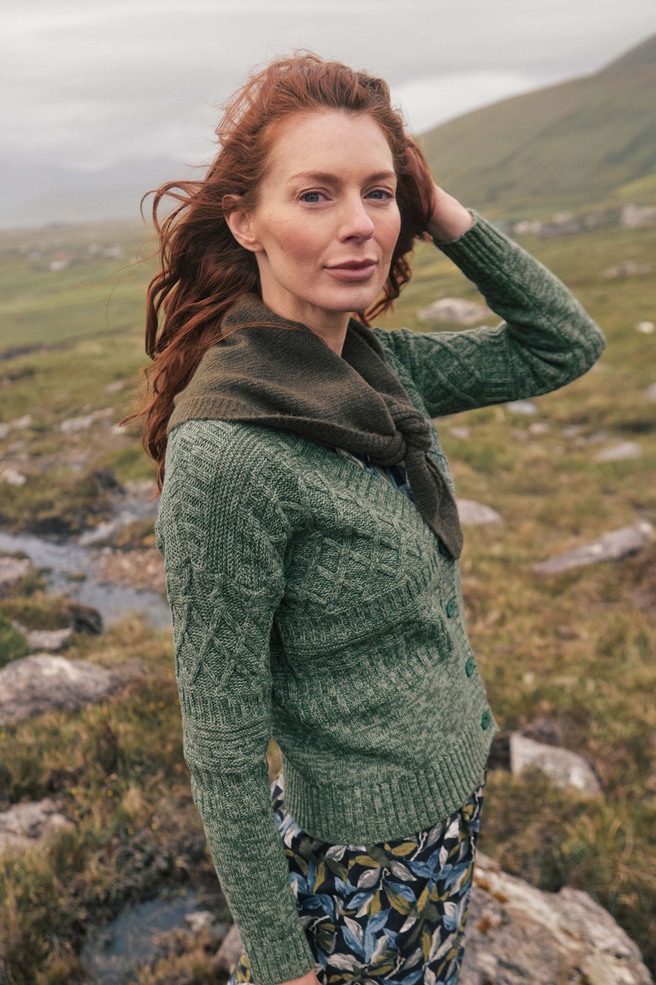 Amiens Mixed Stitch Outfitter Cardigan Army Green