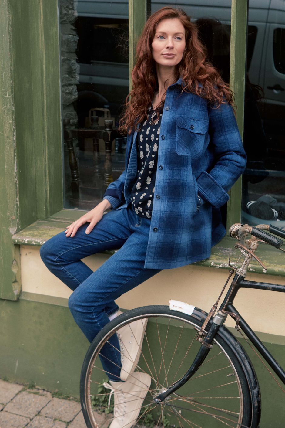 Autumn Check Fleece Shacket Ash Blue