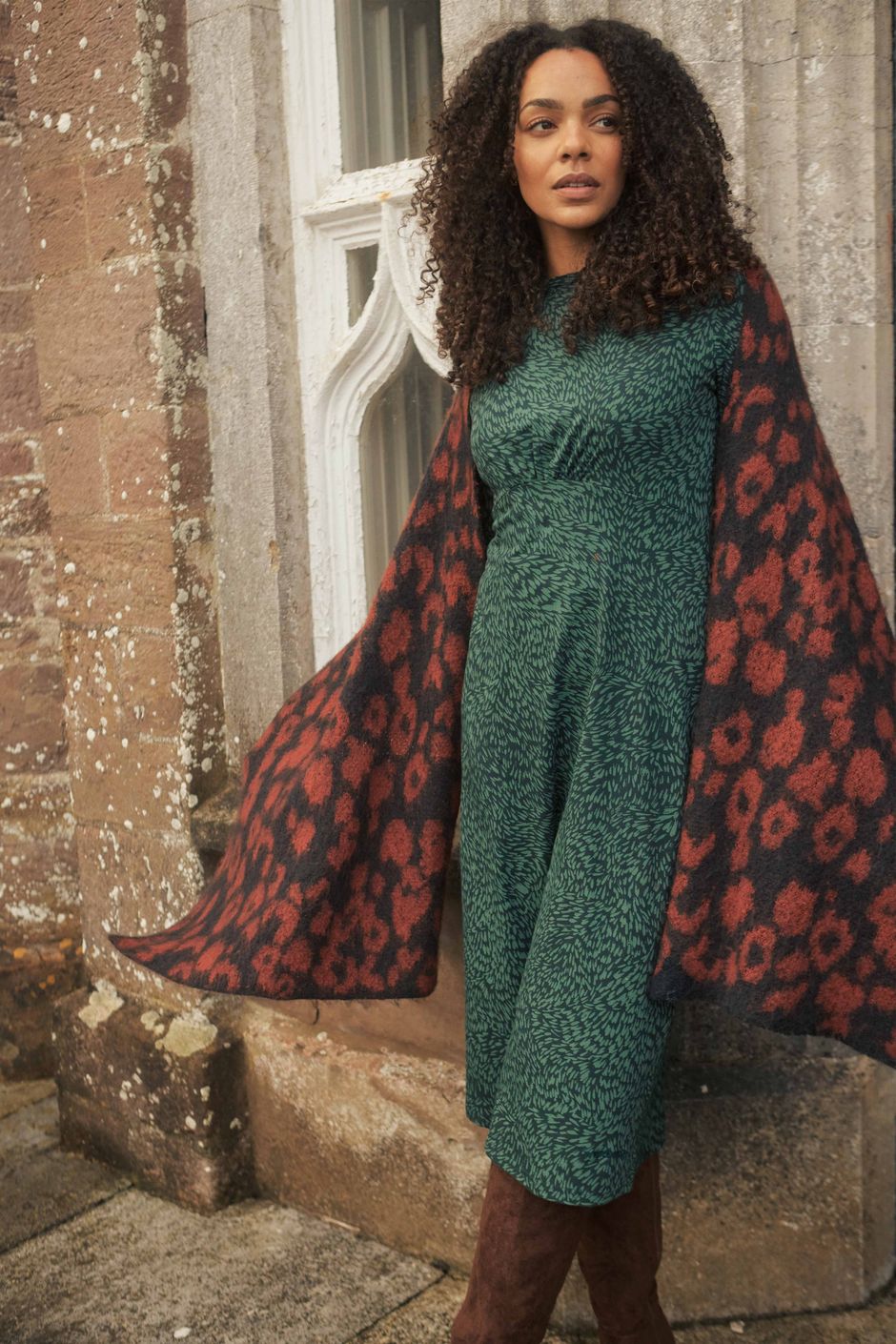 Felicity Printed Jersey Midi Dress Apple Green