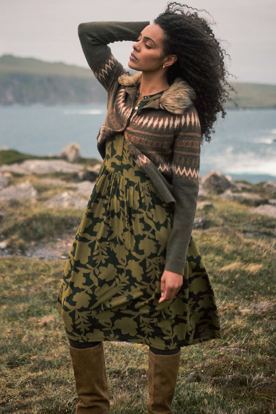 Hellen Printed Crepe Shirt Dress Artichoke Green