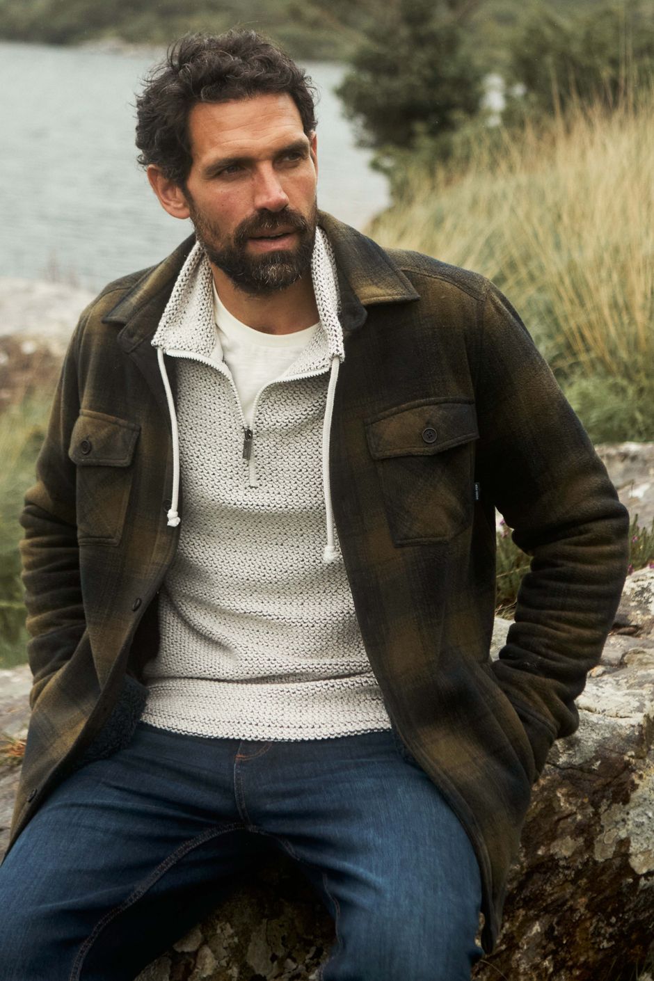 Tyburn Check Fleece Shacket Olive Moss