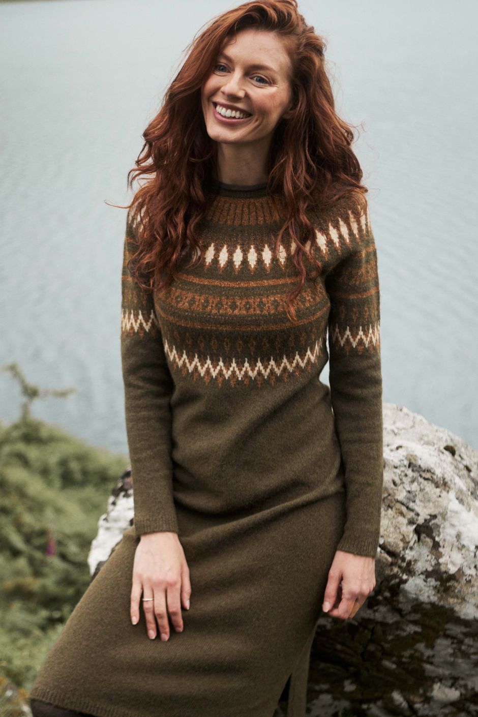 Wren Metallic Fair Isle Knitted Dress Oak Green