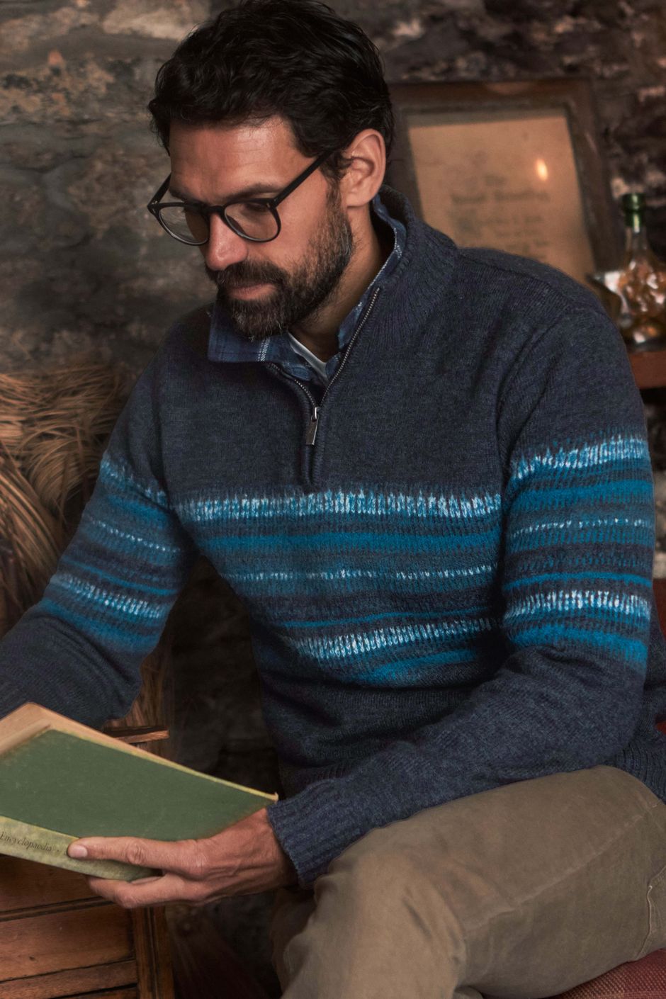 Bertie Fair Isle 1/4 Zip Jumper Navy
