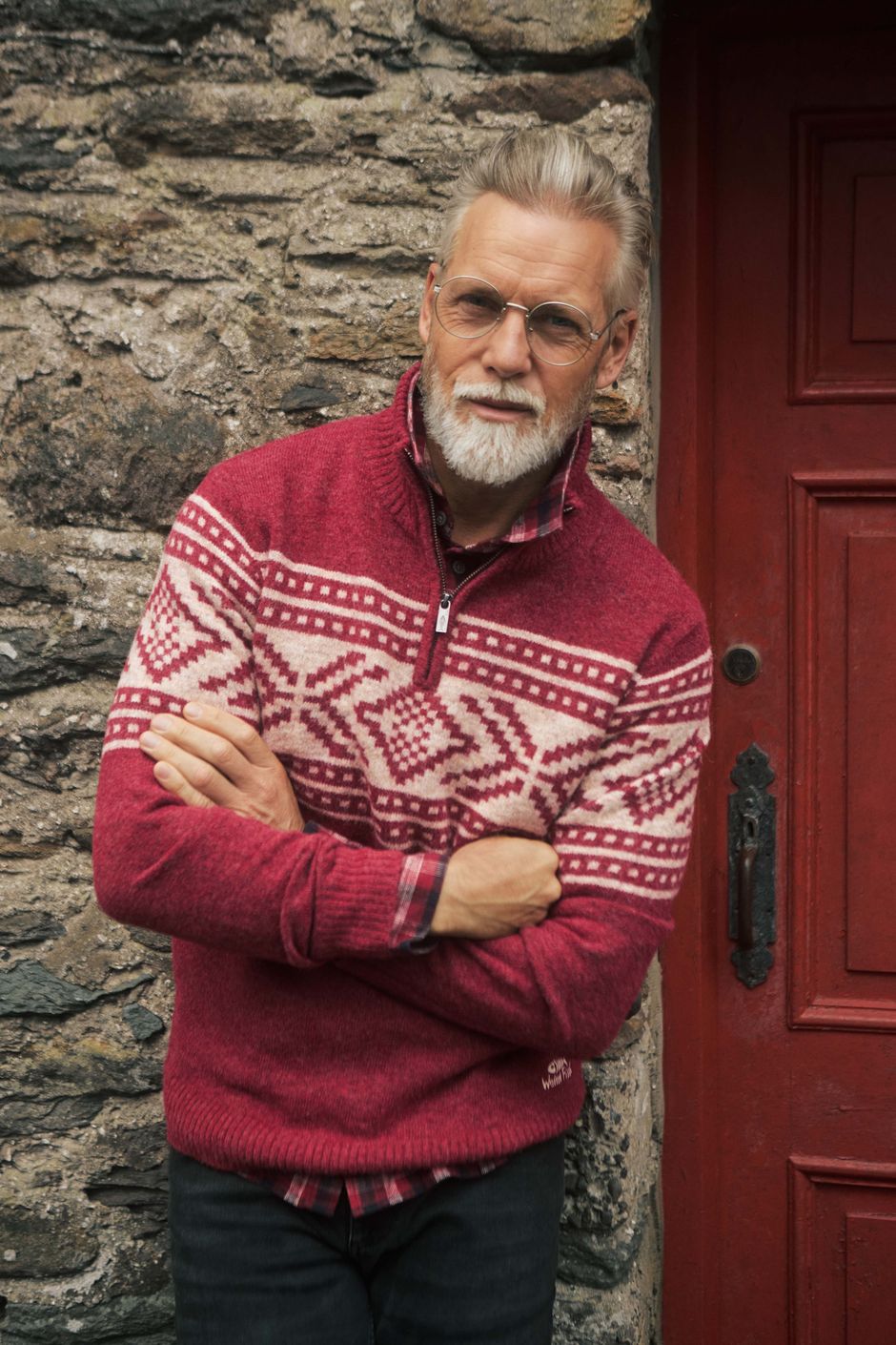 Kilnworth 1/4 Zip Fair Isle Jumper Red