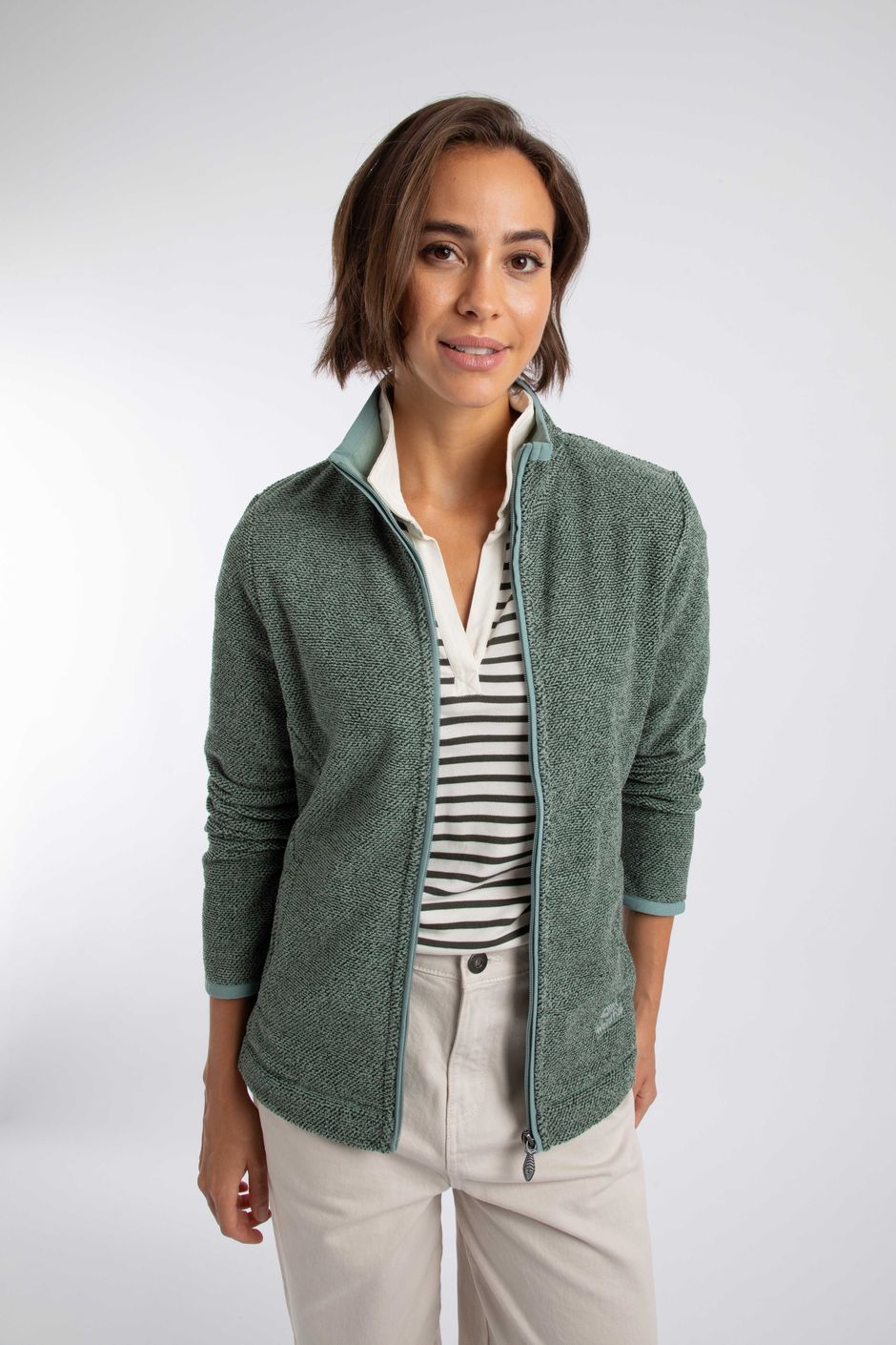 Cheryl Textured Full Zip Fleece Military Green