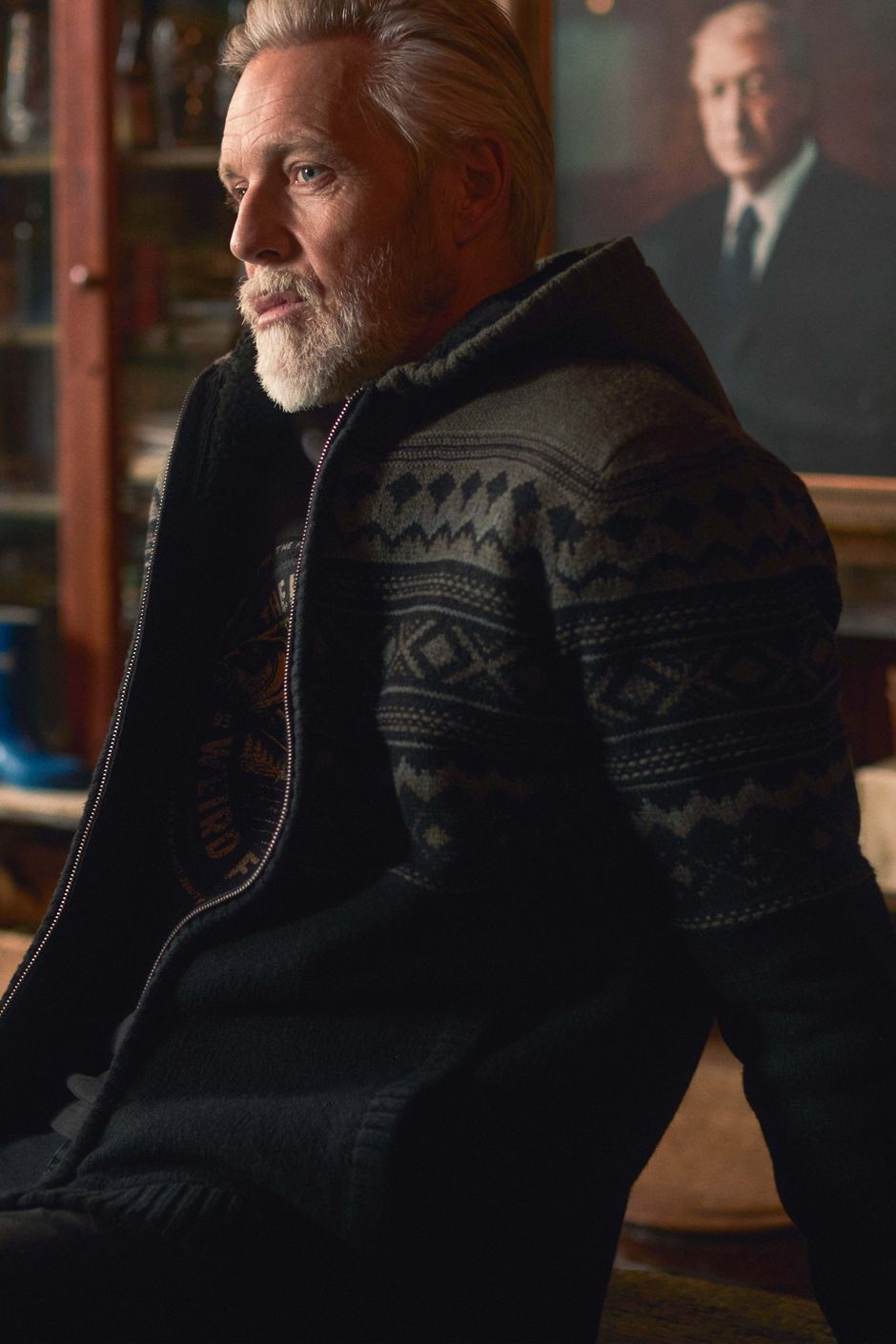 Bradwood Borg Lined Fair Isle Knit Full Zip Hoodie Black