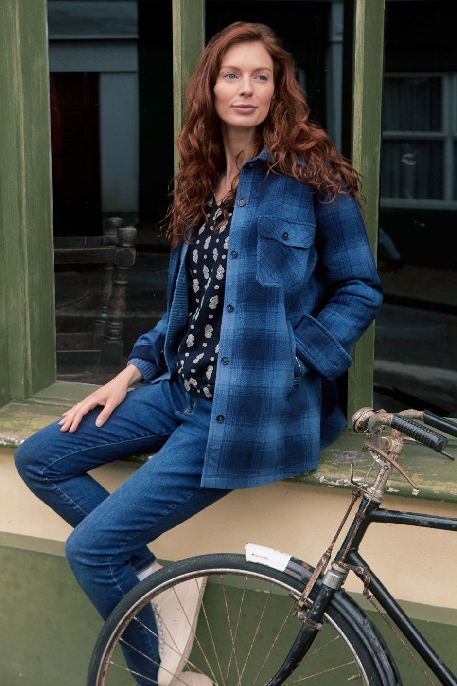 Autumn Check Fleece Shacket Ash Blue