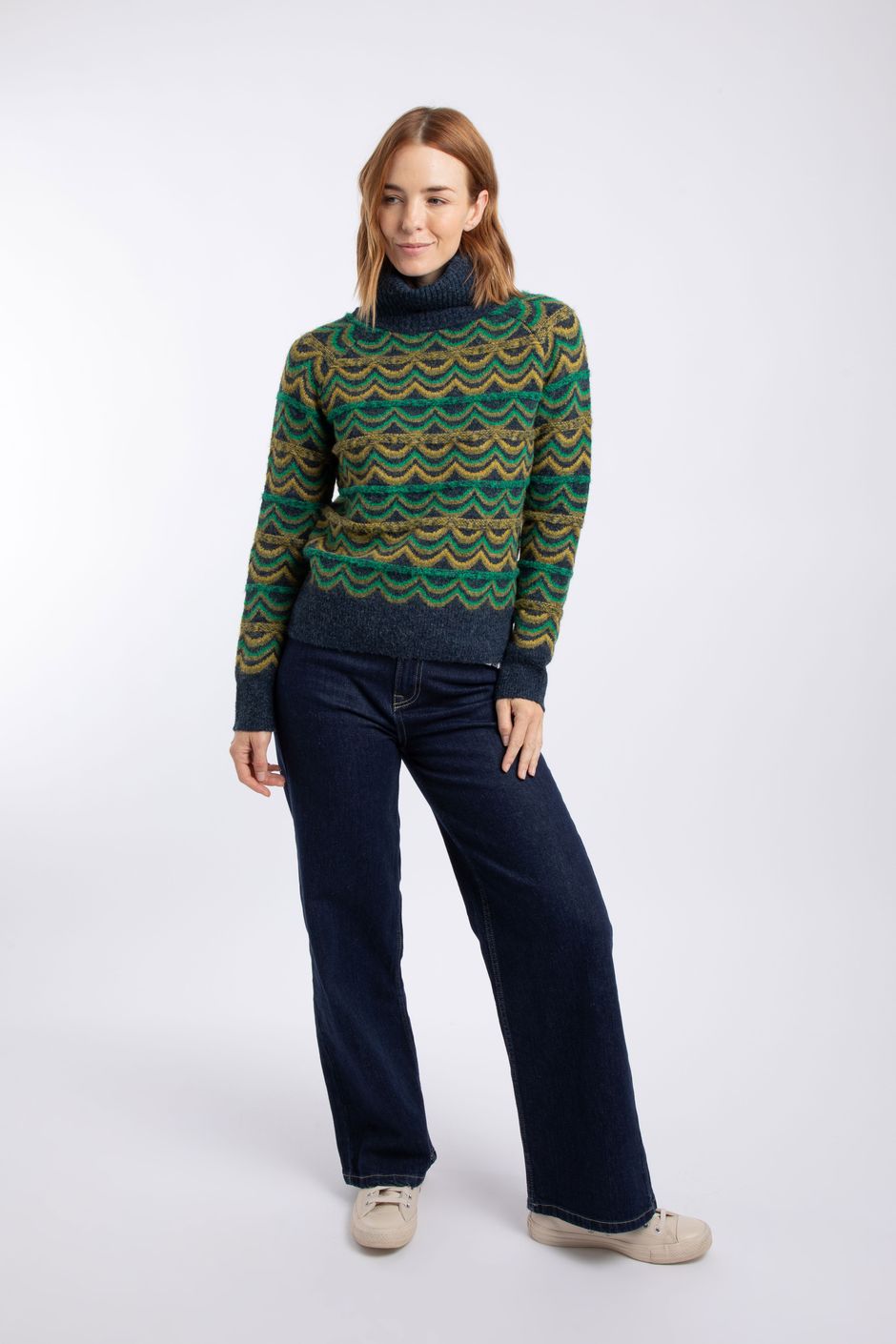 Dandi Patterned Roll Neck Jumper Navy