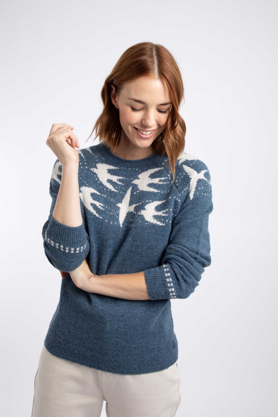 Swallows Intarsia Fair Isle Jumper Ash Blue