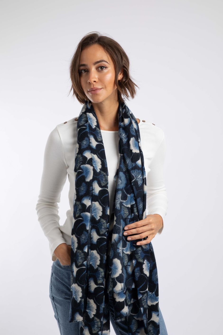 Solene Printed Brushed Scarf Navy