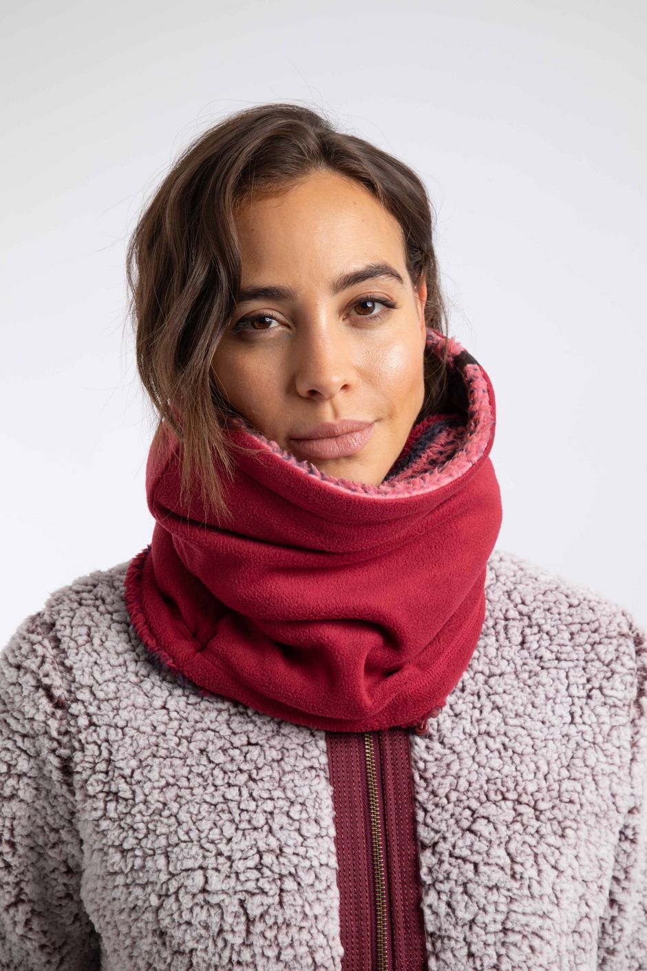 Thea Printed Reversible Fleece Snood Red Grape