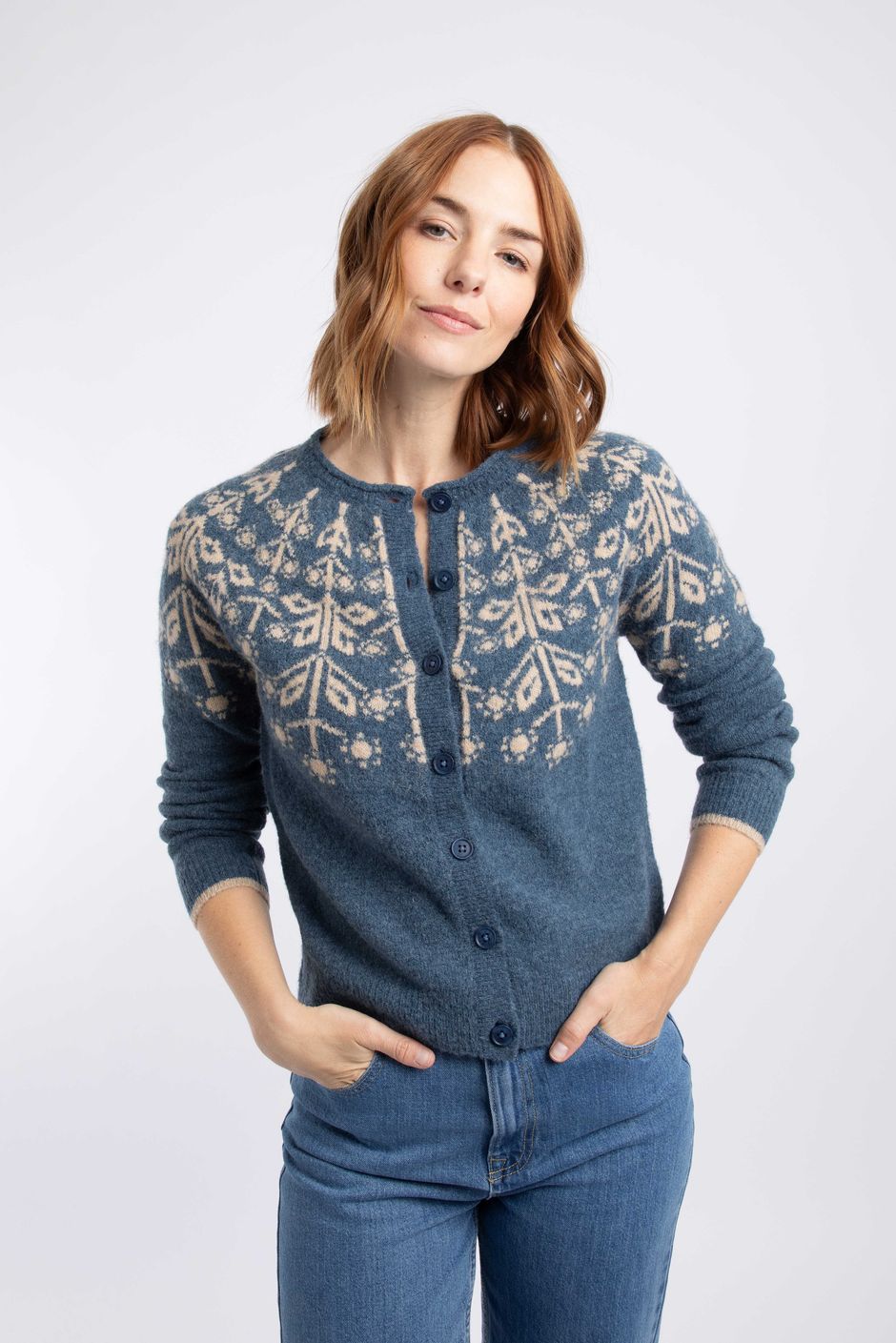 Sandy Fair Isle Cardigan Ash Blue