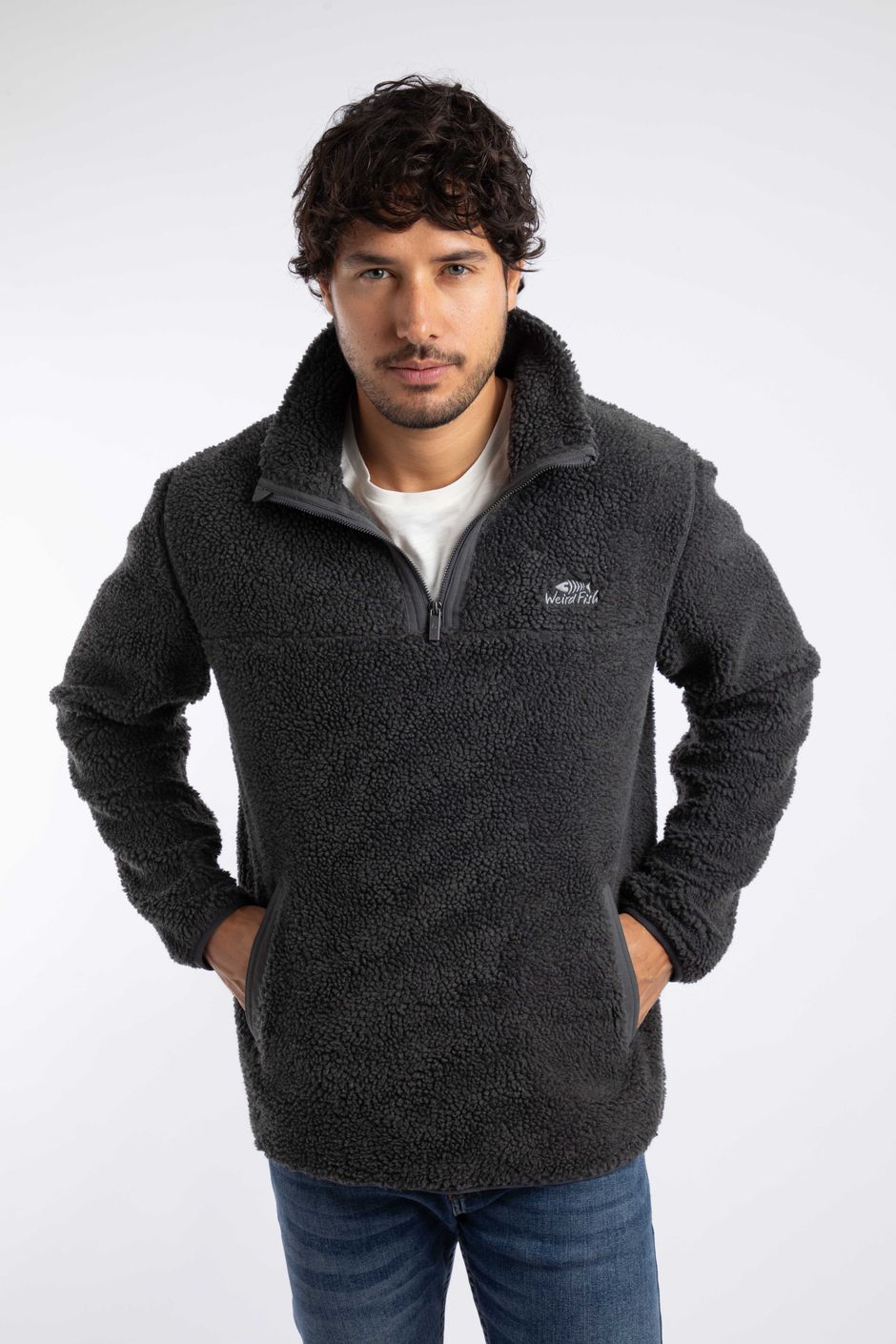 Woodrow 1/4 Zip Borg Fleece Charcoal