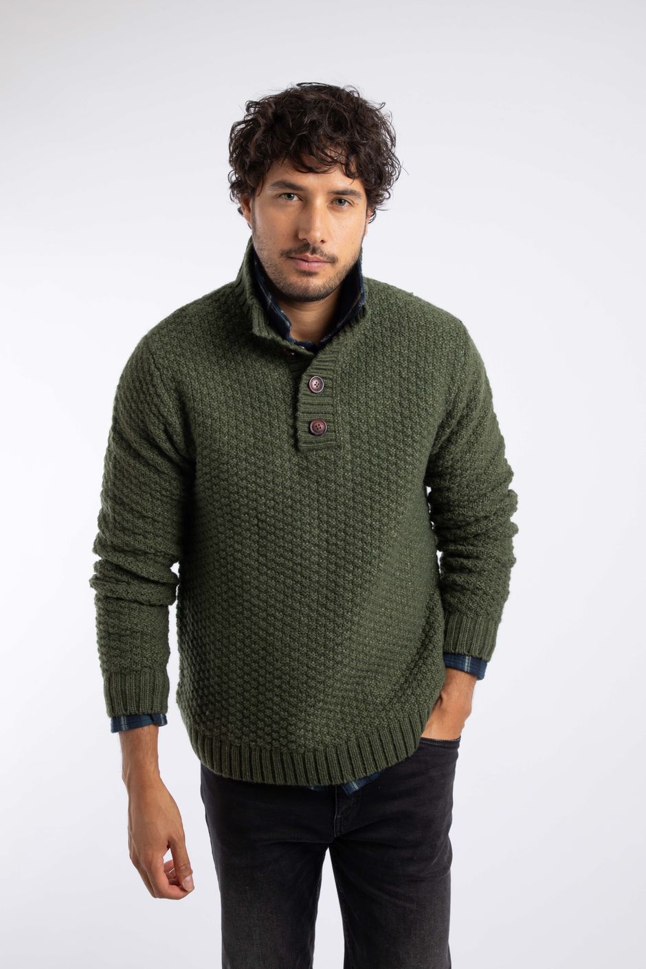 Aden Button Neck Jumper Duck Green