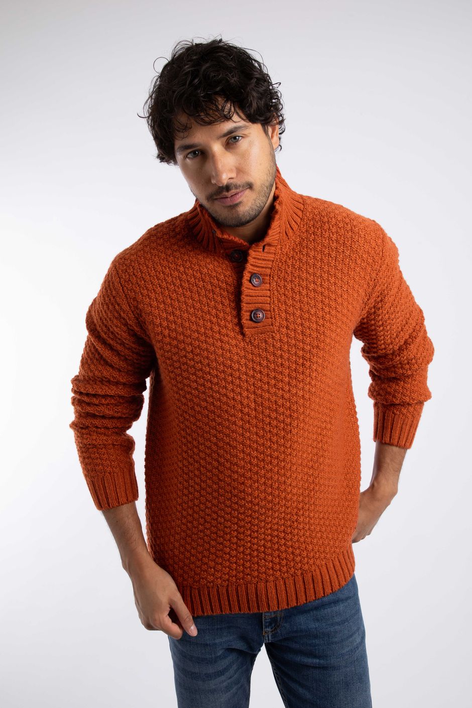 Aden Button Neck Jumper Maple Brown