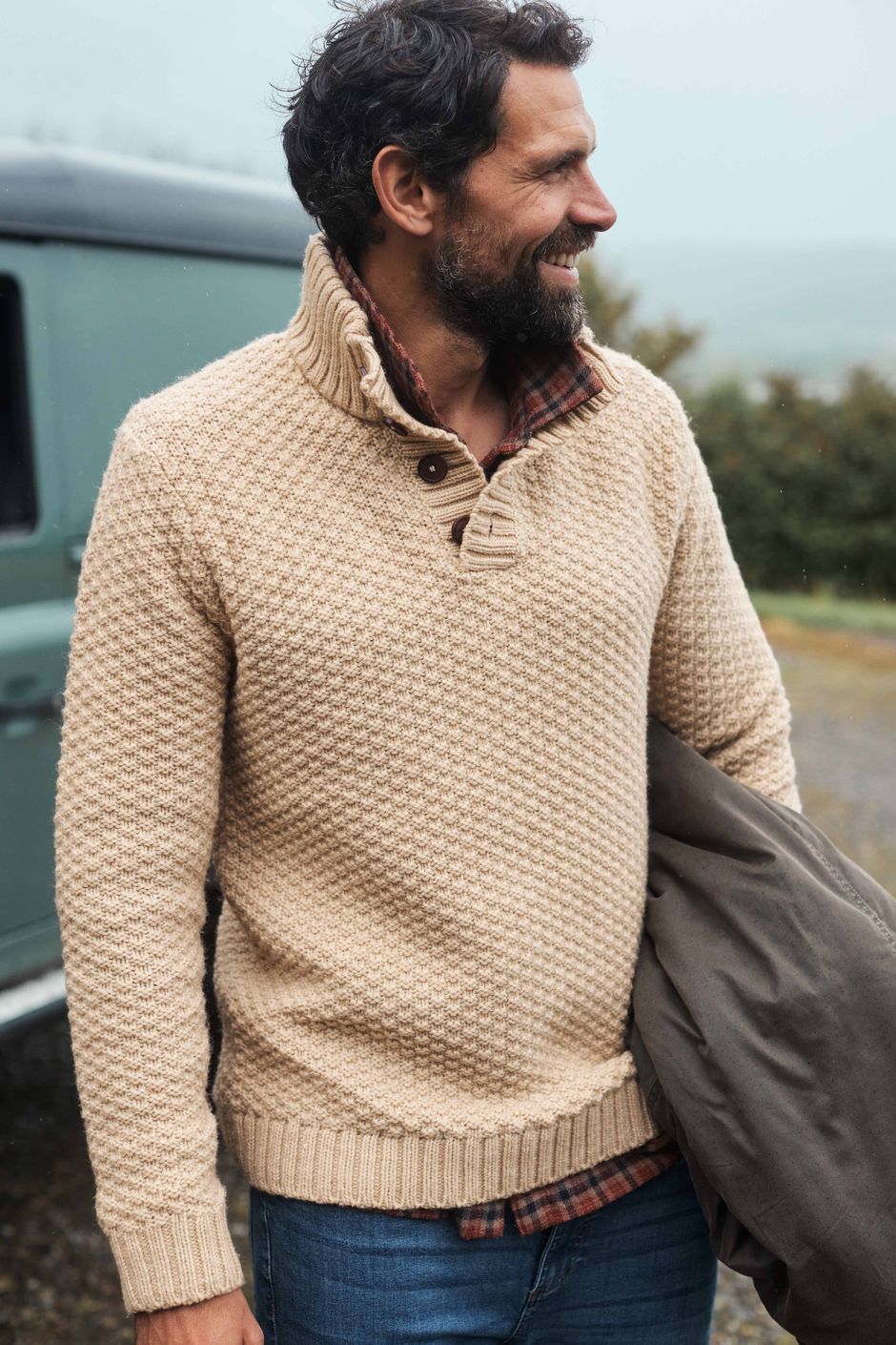 Aden Button Neck Jumper Stone