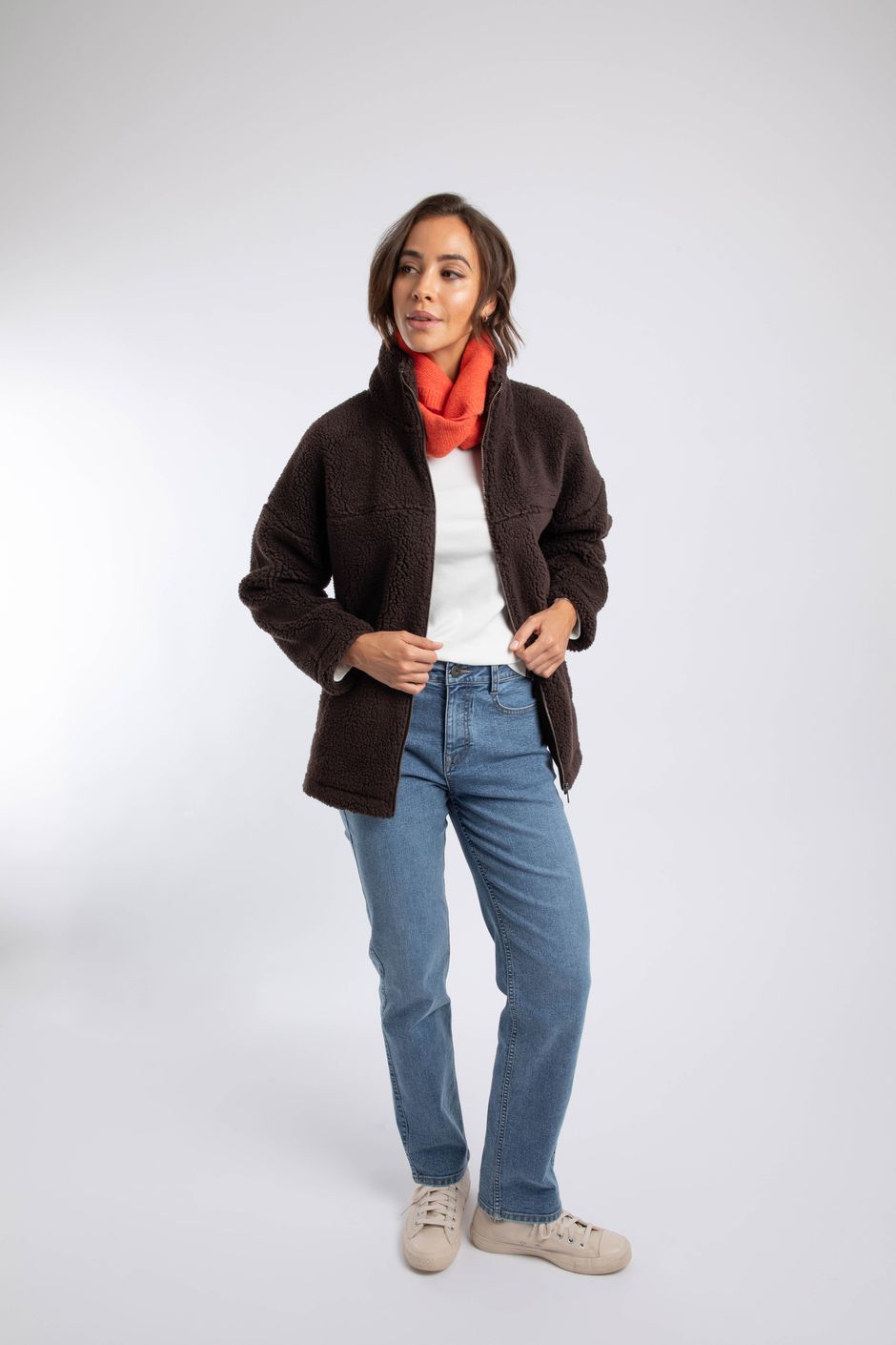Ayla Longline Full Zip Borg Fleece Bitter Chocolate