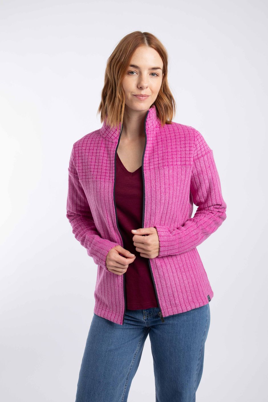 Frankie Full Zip Grid Fleece Dark Raspberry