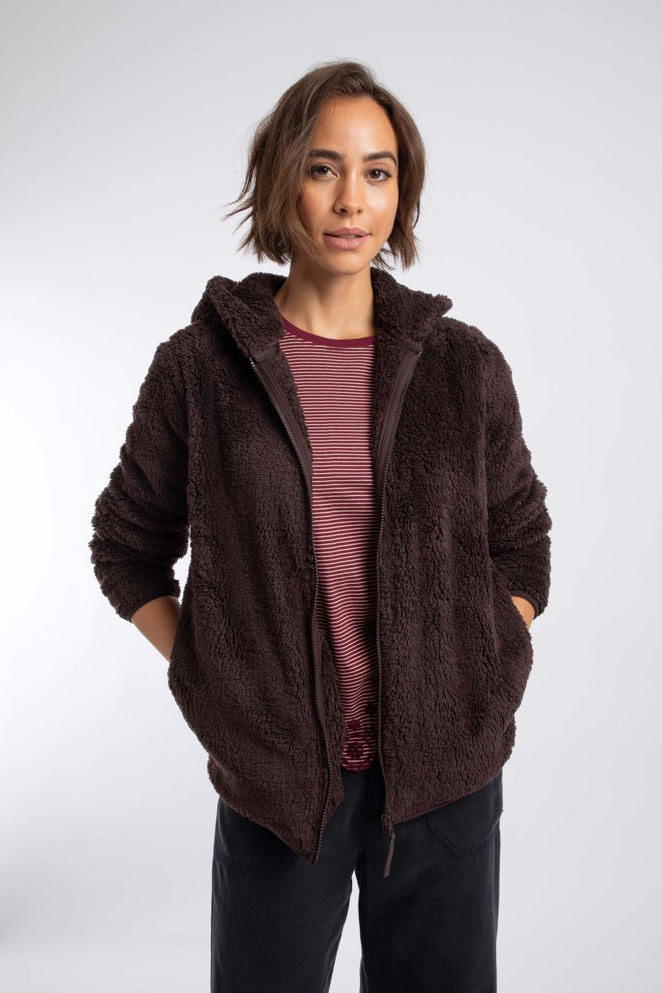 Reece Full Zip Hooded Cosy Fleece Black Coffee