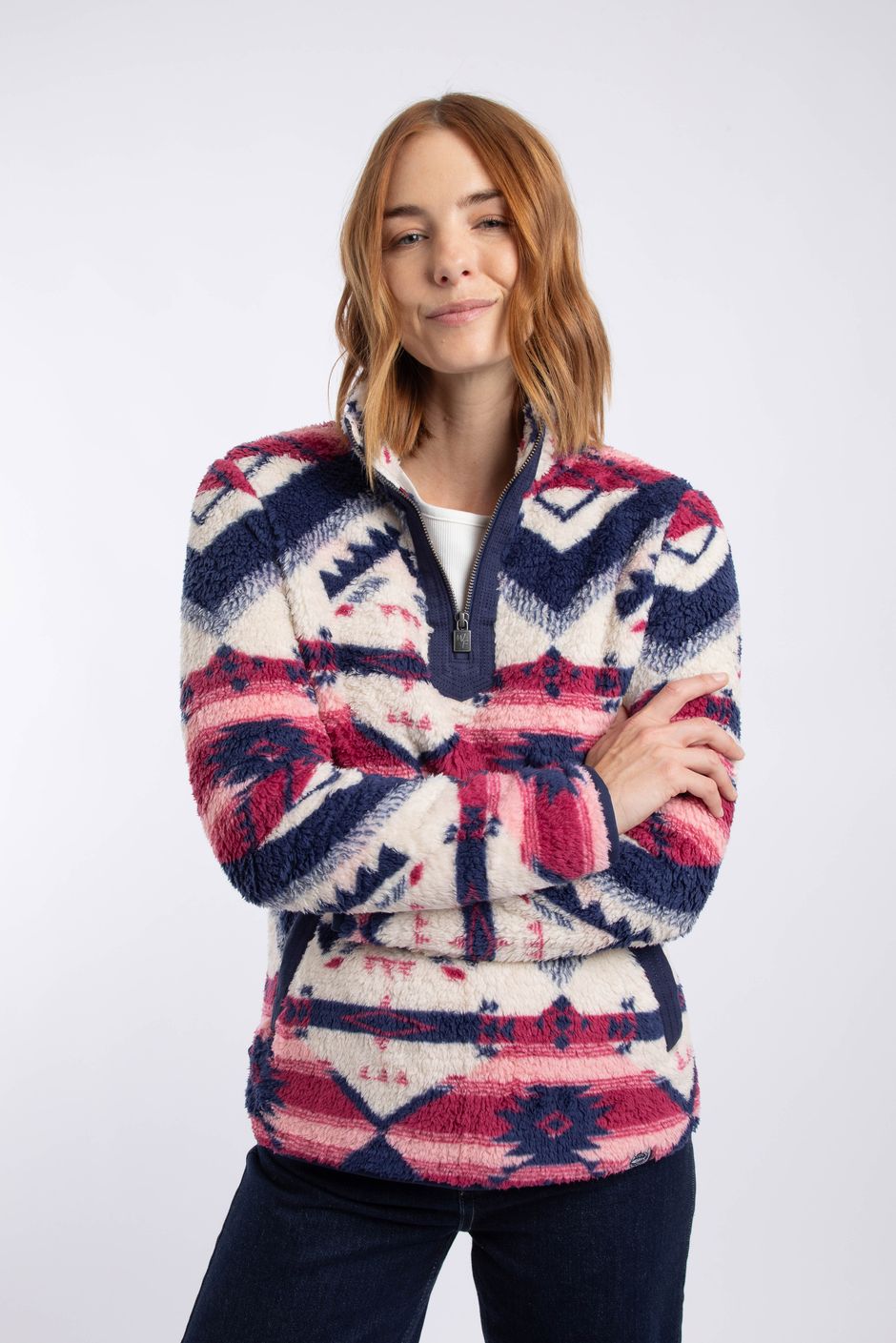 Sirena 1/4 Zip Printed Plush Popover Fleece Antique Cherry