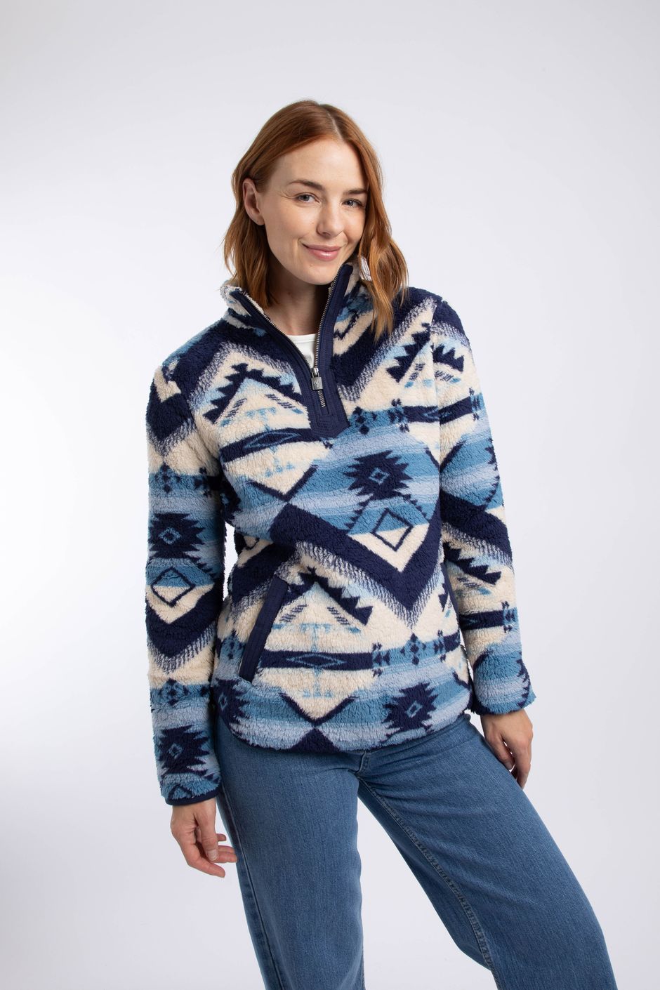 Sirena 1/4 Zip Printed Plush Popover Fleece Eclipse Blue