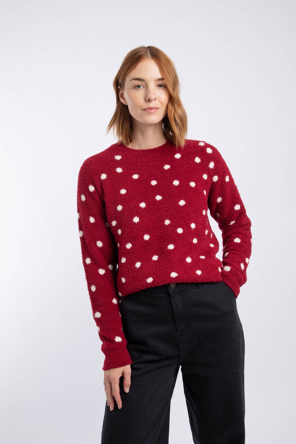 Wendar Cosy Knit Polka Dot Jumper Rhubarb