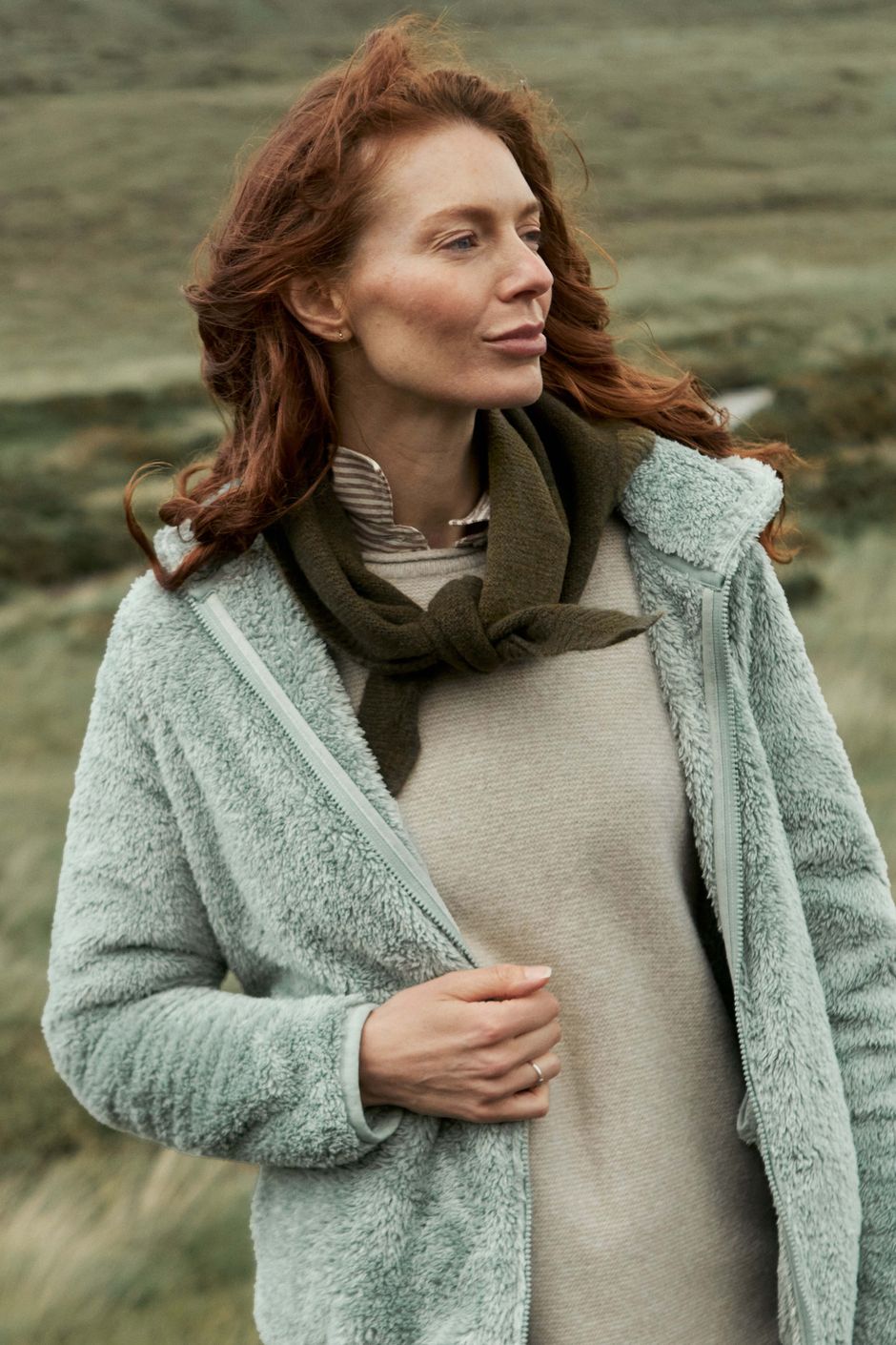 Ballamy Textured Knitted Triangle Scarf Oak Green
