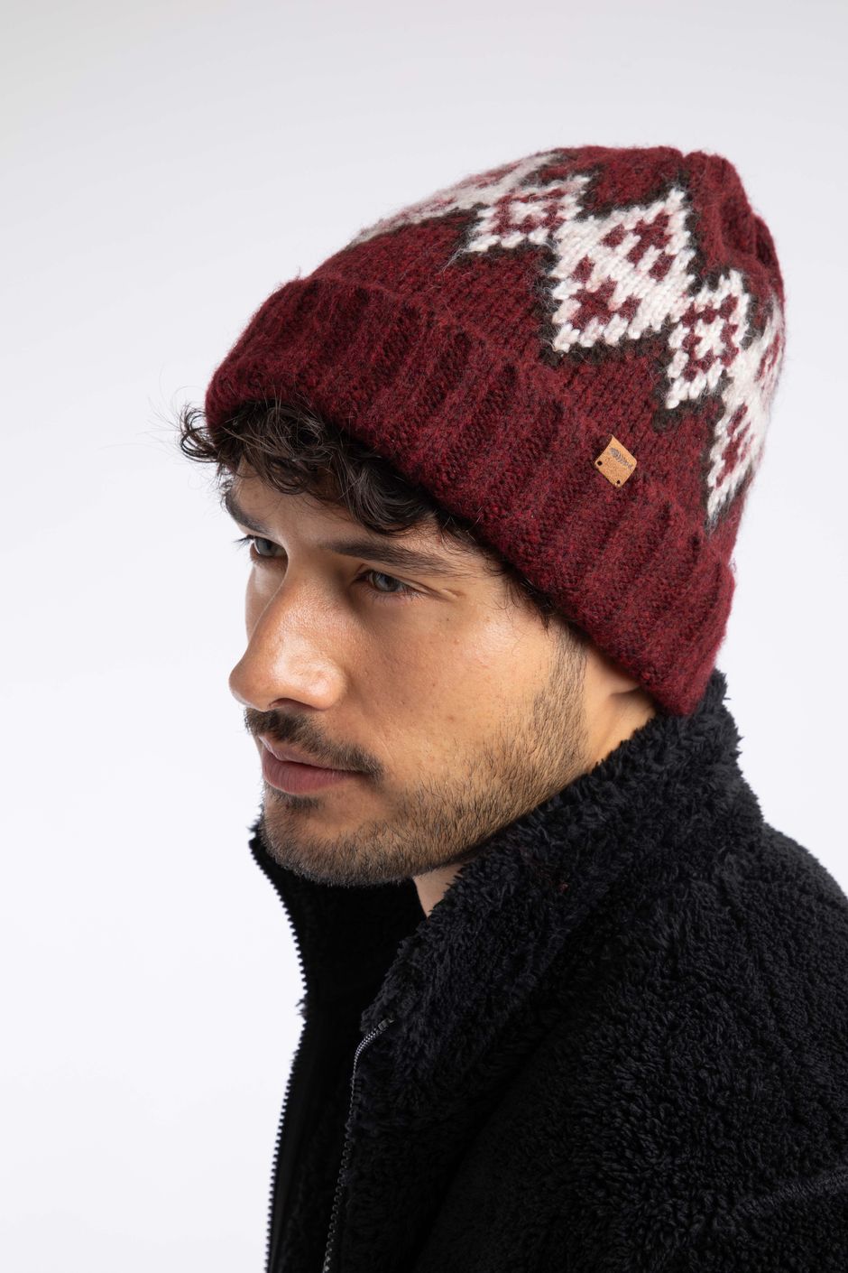 Dalescot Fair Isle Beanie Hat Deep Crimson