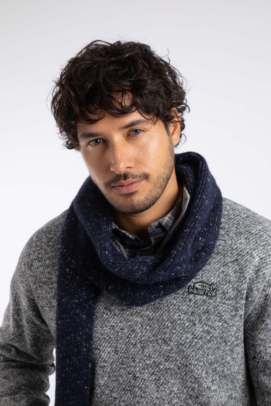 Cambria Nep Yarn Knitted Scarf Navy