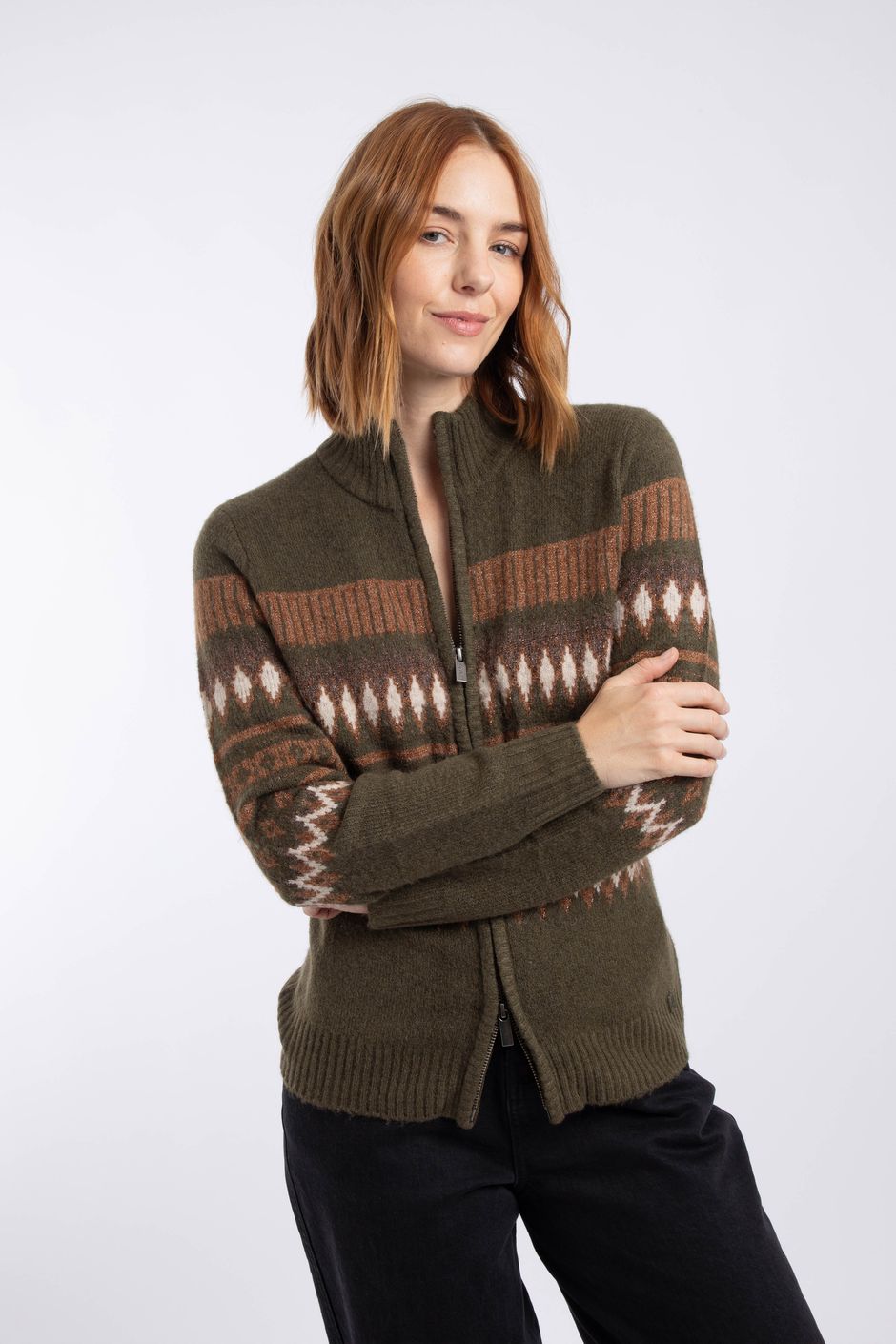 Zuzana Full Zip Sparkle Knit Cardigan Oak Green