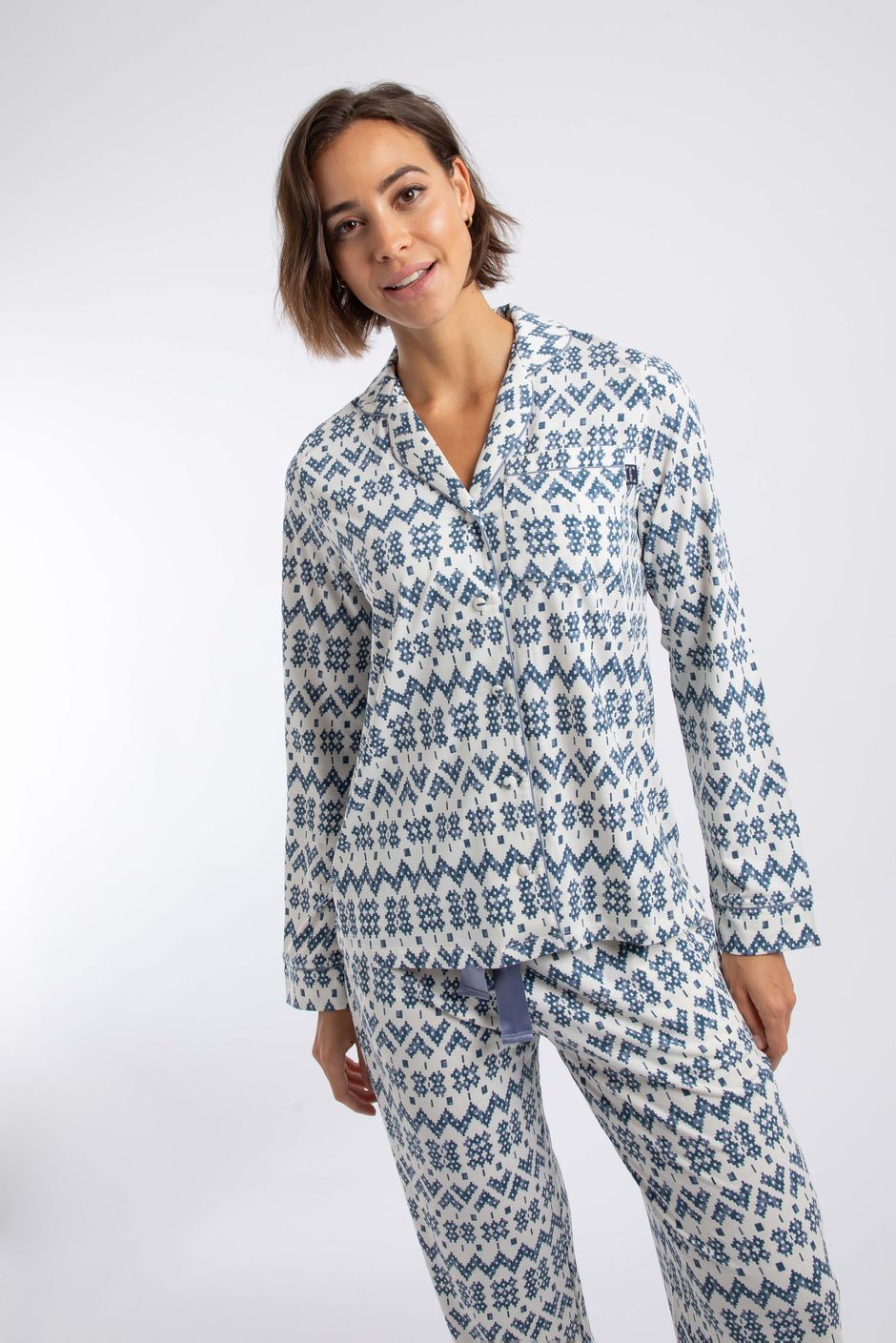 Breay Printed Pyjama Trouser Set Cream