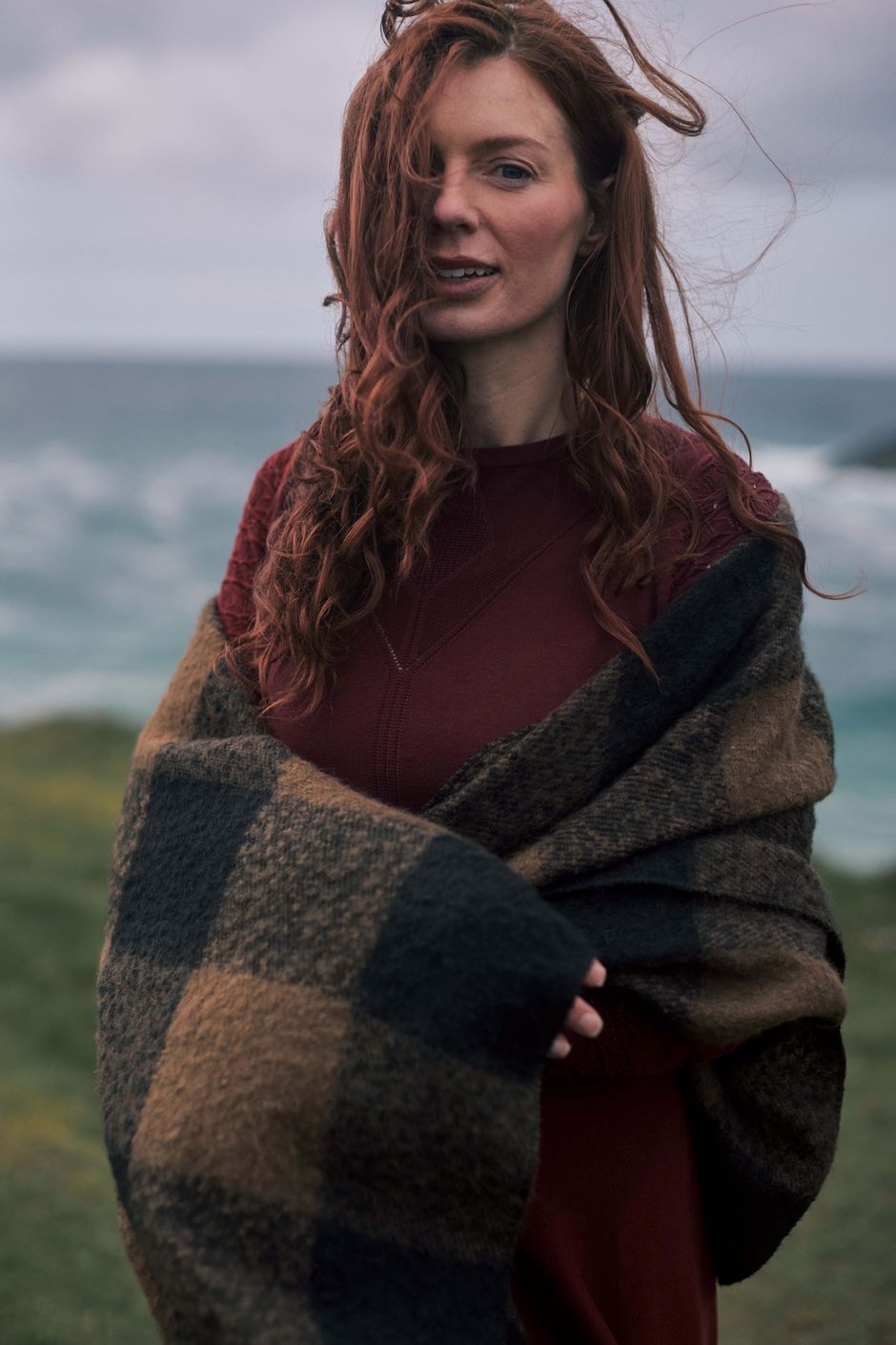Sisal Knitted Poncho Shawl Oak Green