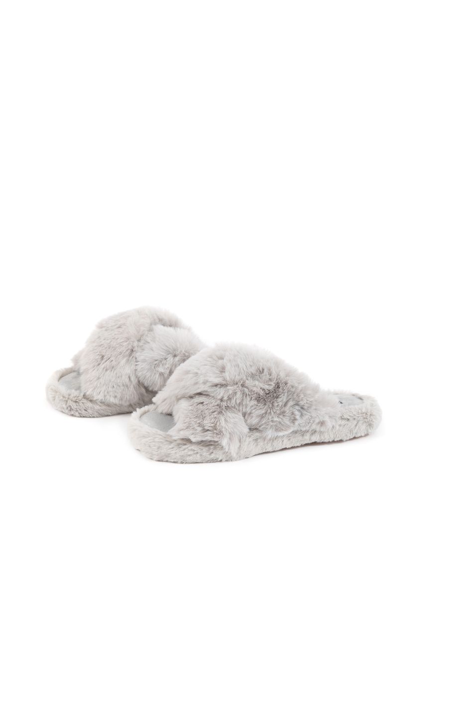 Sylvia Fluffy Cross-Over Slippers Frost Grey