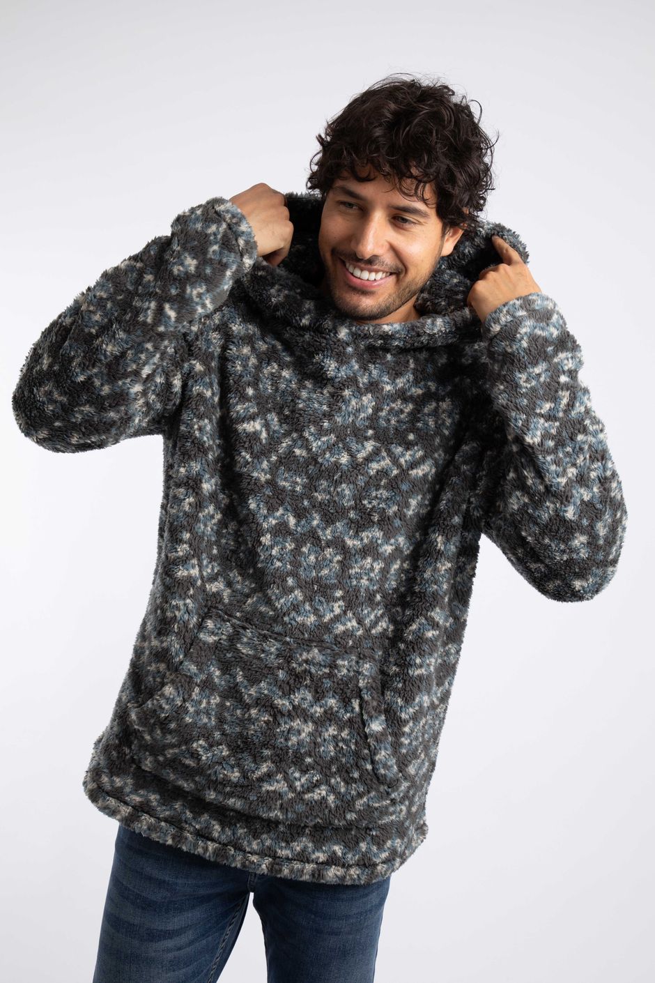 Cowie Printed Cosy Fleece Hoodie Grey