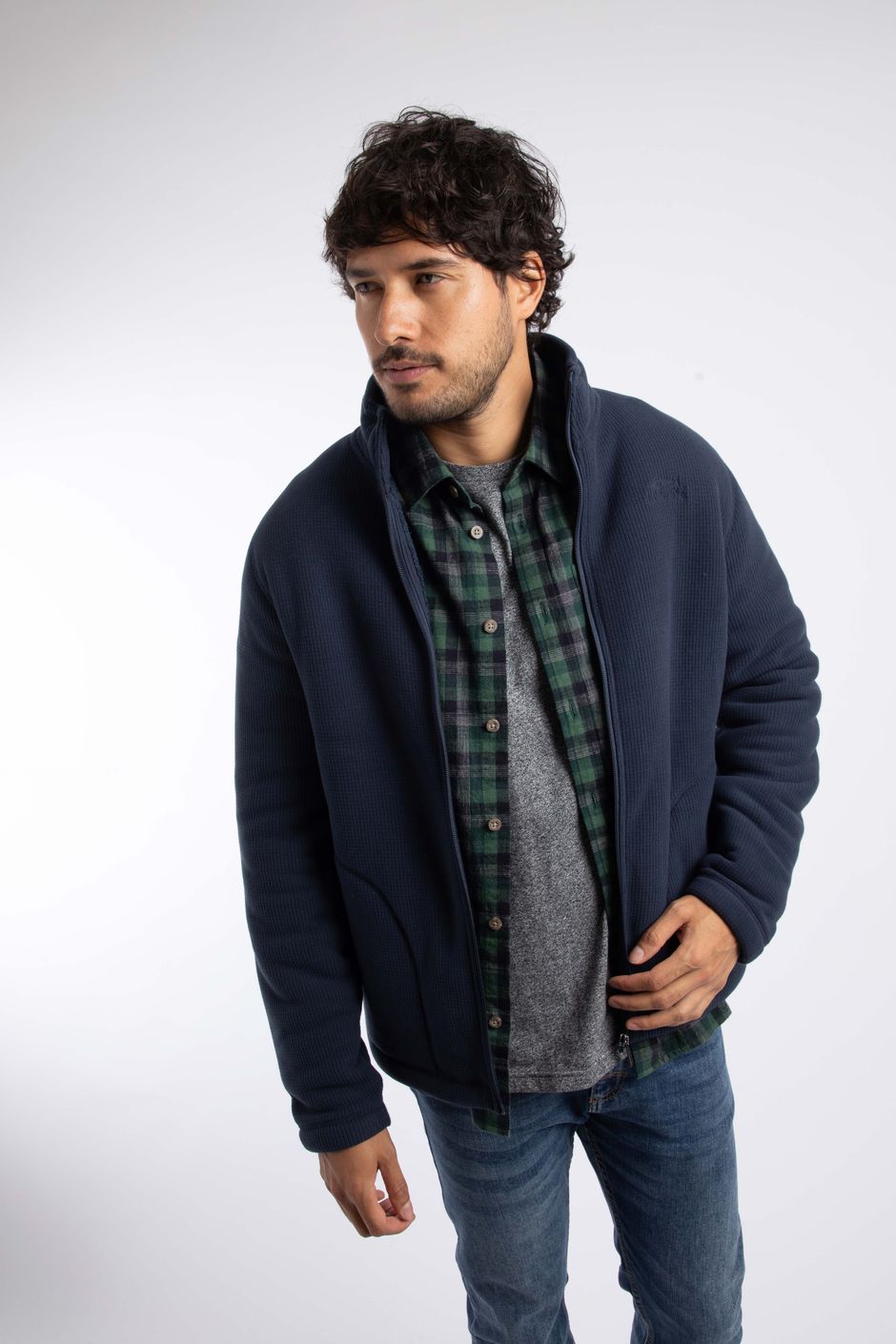 Jimmy Full Zip Fleece Lined Grid Fleece Navy