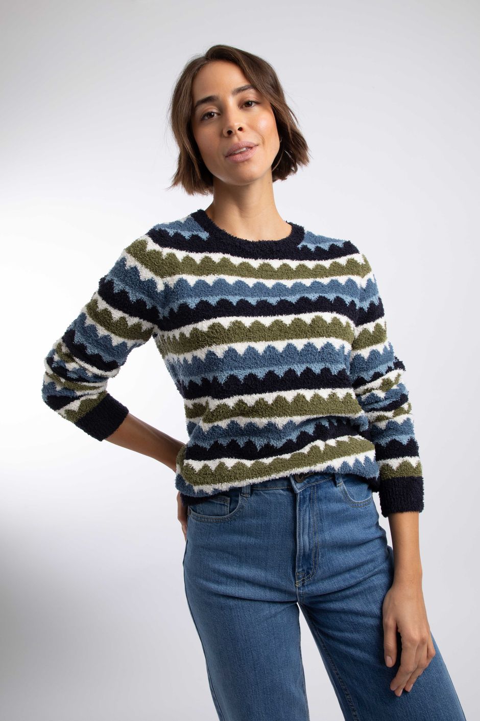 Tyla Cosy Patterned Knit Jumper Winter Green