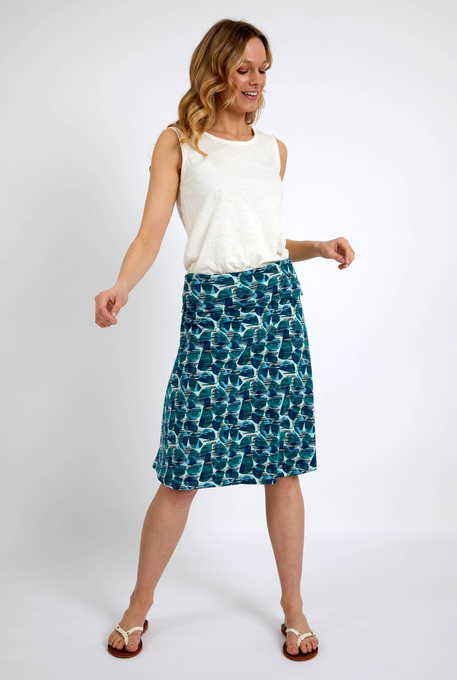 Malmo Organic Cotton Printed Jersey Skirt Bottle Green