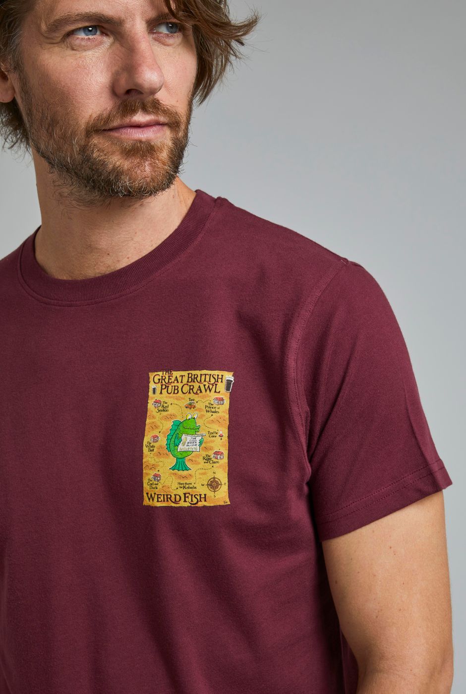 Pub Crawl Organic Cotton Artist T-Shirt Antique Cherry