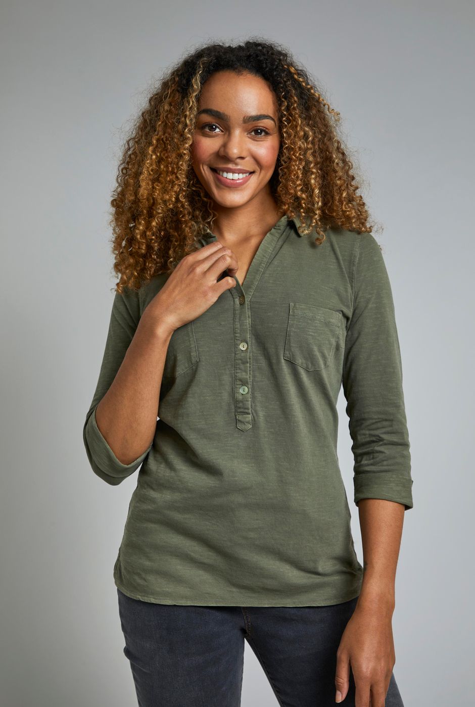 Balsa Organic Cotton Garment Dyed Jersey Shirt Khaki Grey