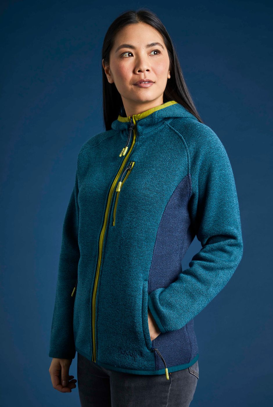 Sidonie Colour Blocked Soft Knit Hoodie Washed Teal