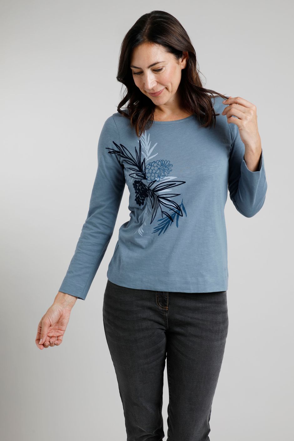Siris Organic Cotton Jersey Long Sleeve Graphic T-Shirt Blue Mirage
