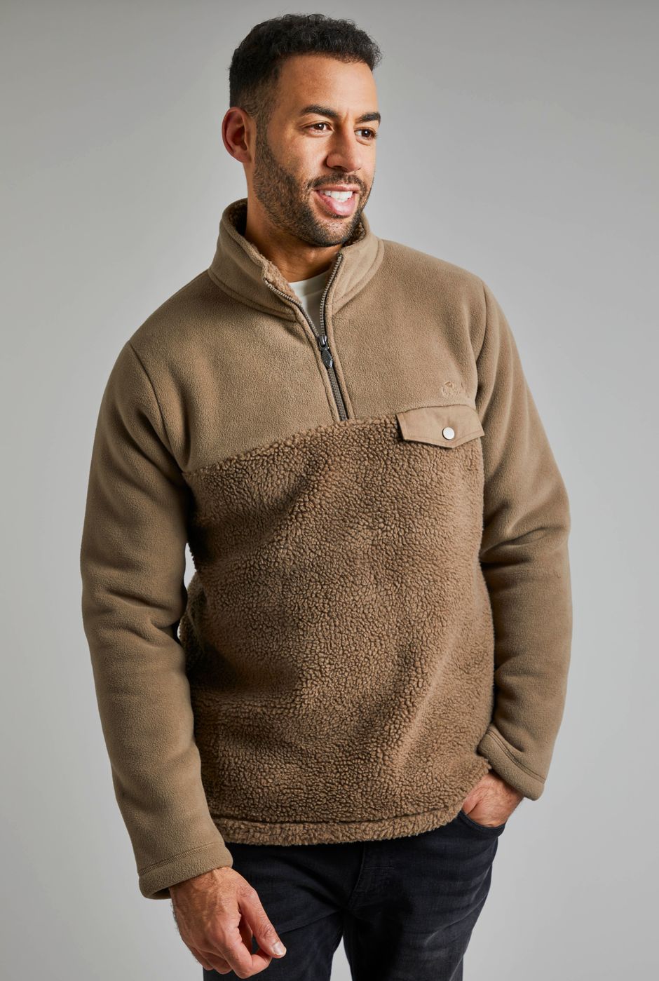 Atmore Recycled 1/4 Zip Panelled Borg Fleece Cola