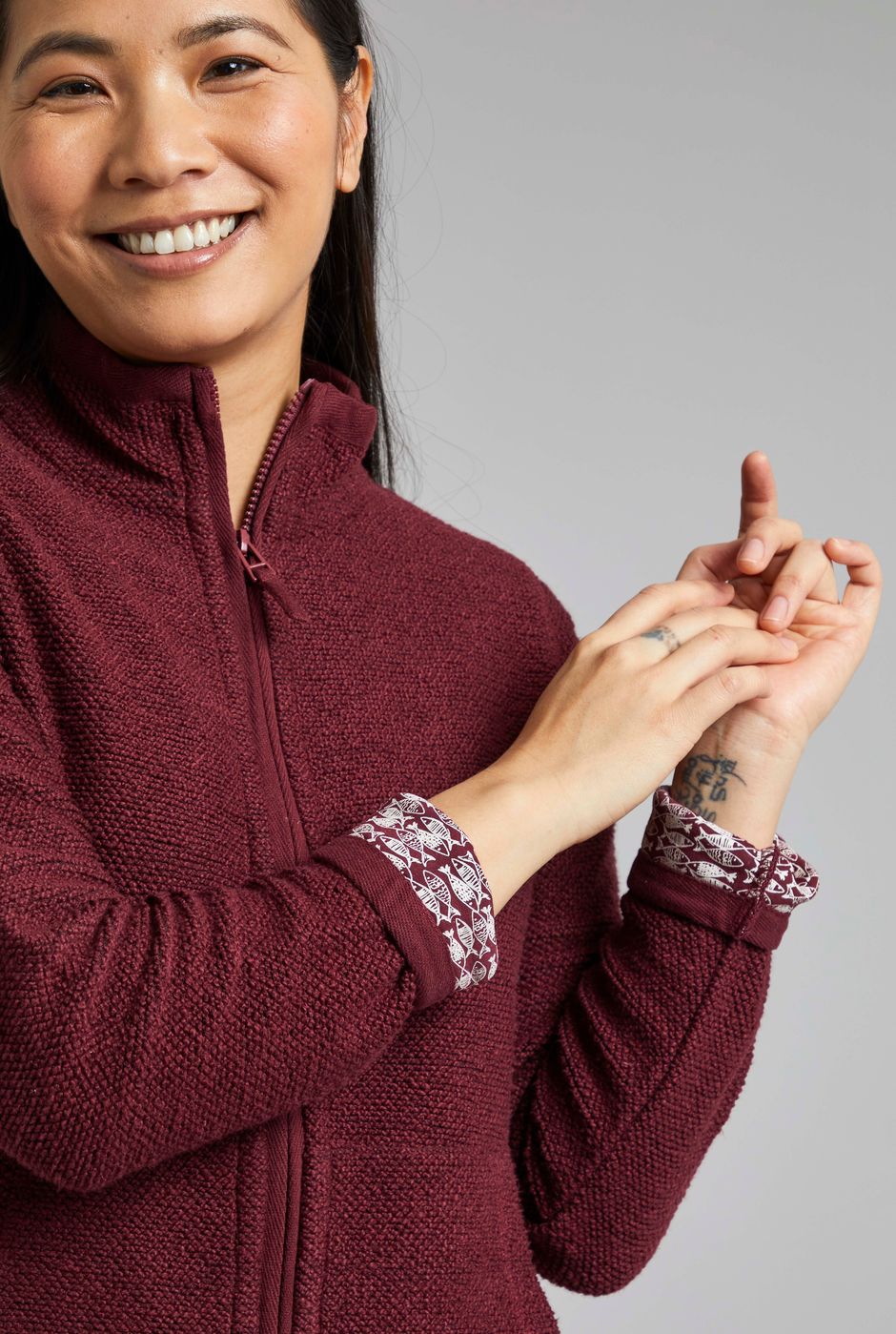 Lillian Full Zip Sierra Knit Jumper Burgundy