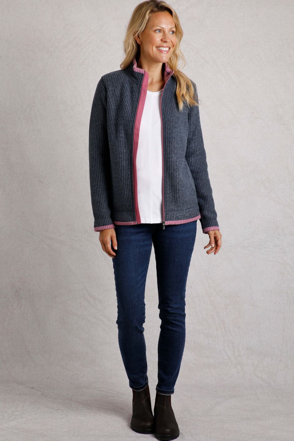 Ariana Eco Full Zip Grid Fleece Navy
