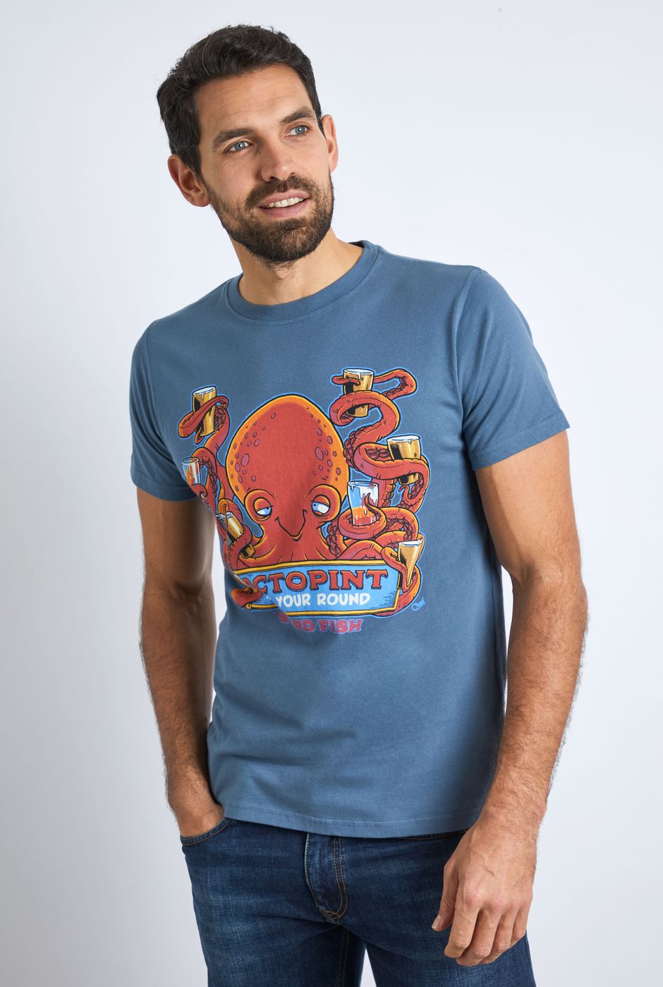 Octopint Organic Cotton Artist T-Shirt Blue Mirage